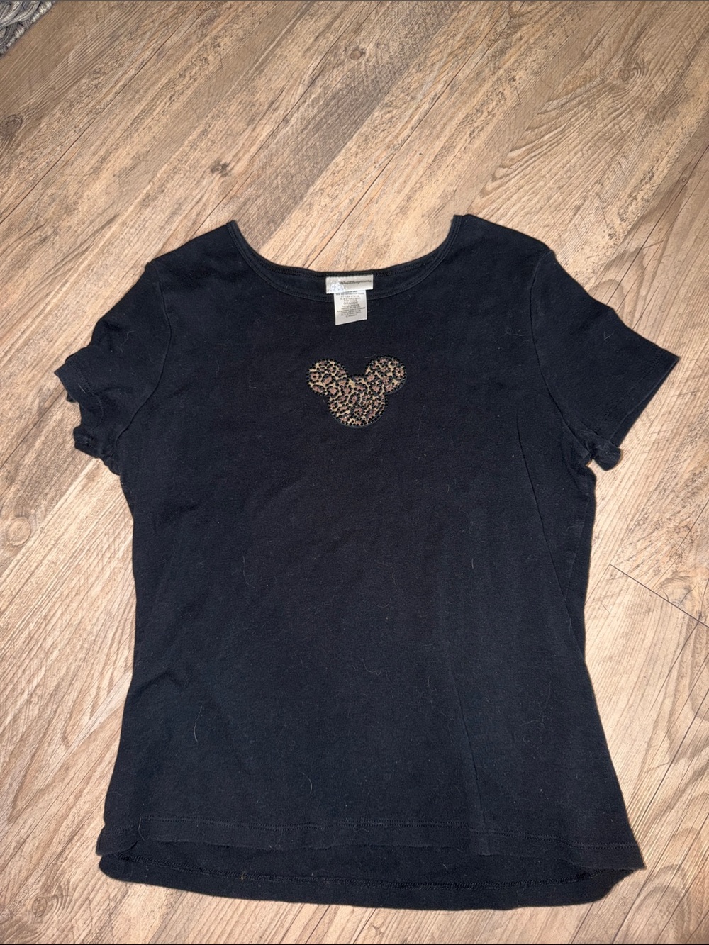 Disney Black Short-Sleeve Tee with Leopard Mickey Accent